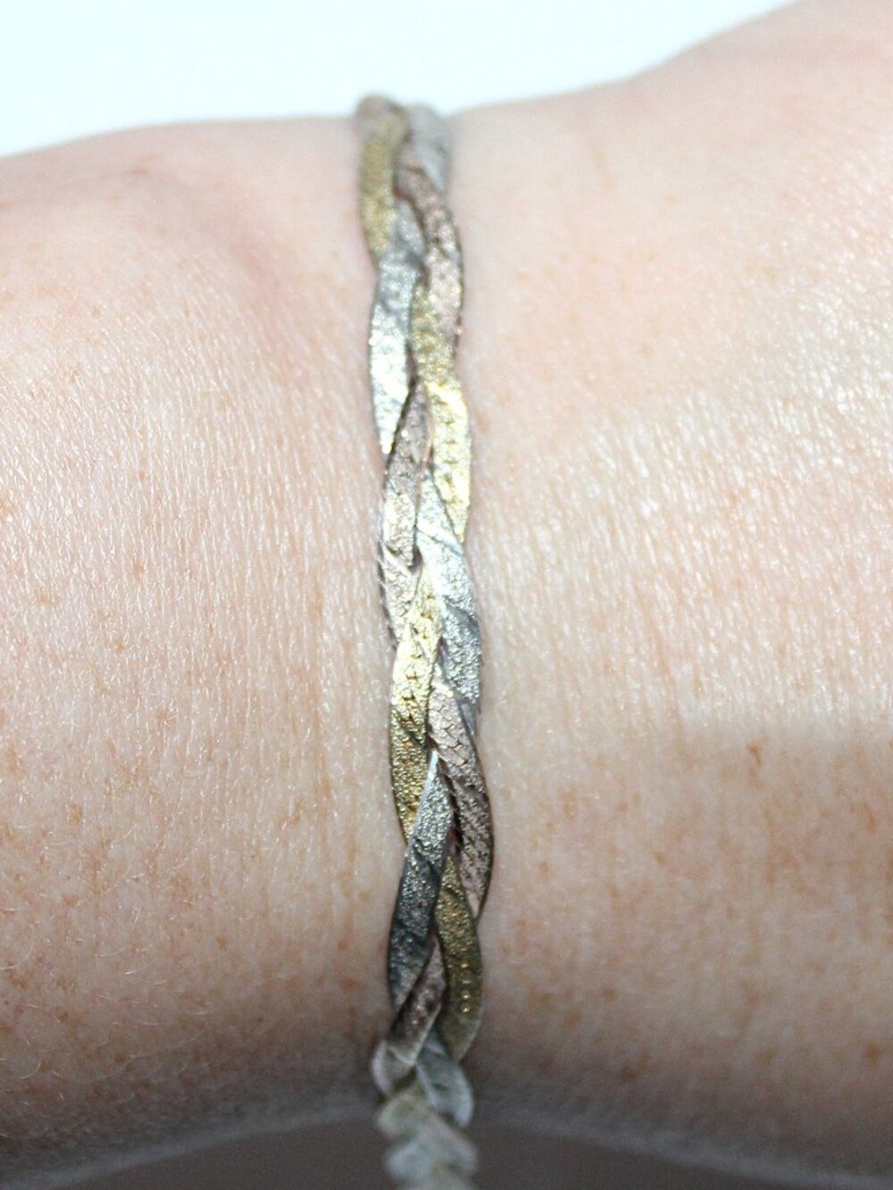 Sterling Silver Goldtone Braided Herringbone Bracelet 7 Inches